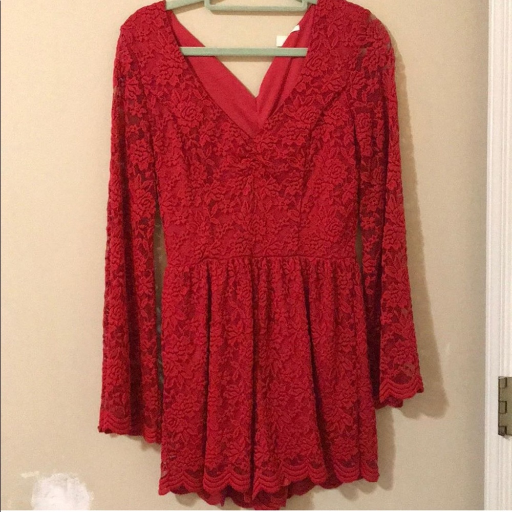 Red lace romper